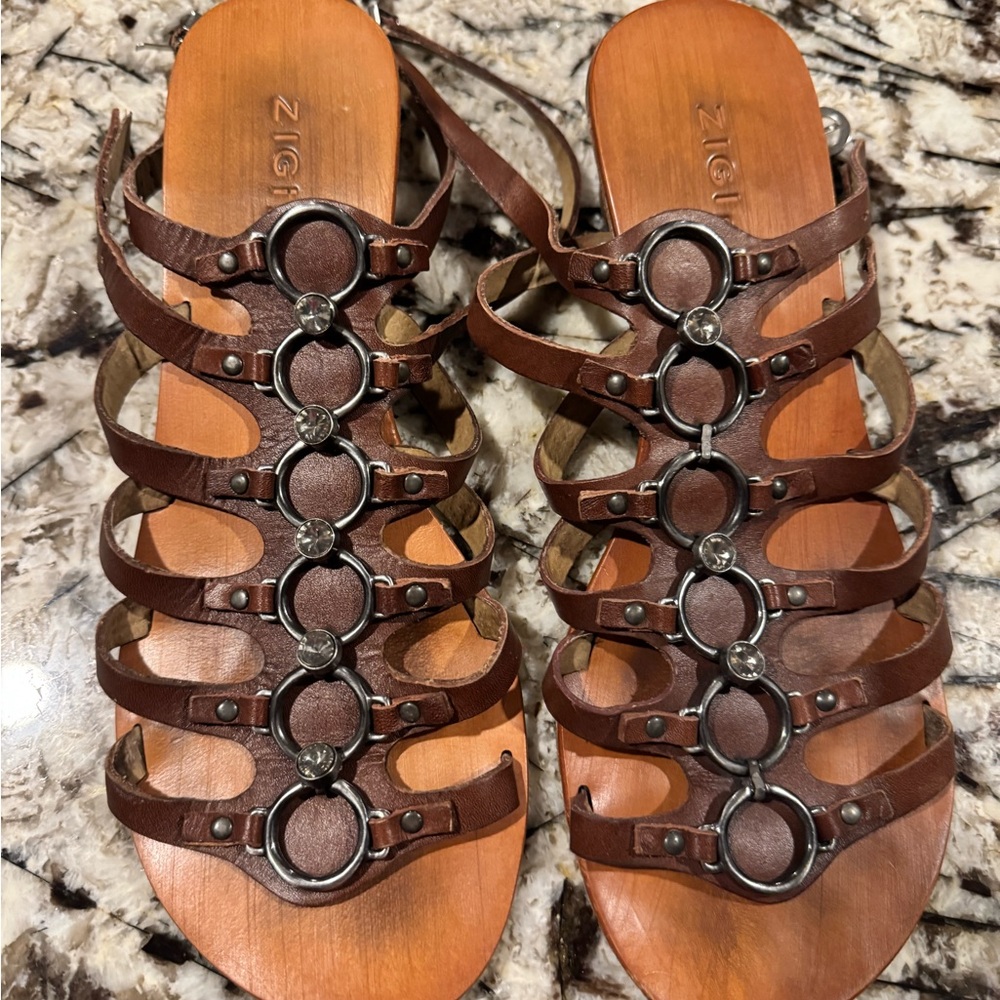 ZIGI girl Brown Gladiator Sandals with Metal Accents